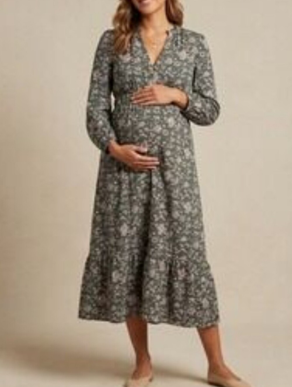 Floral Maternity Maxi Dress - Green